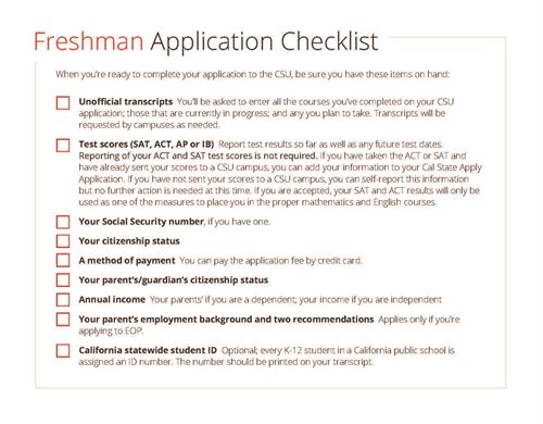 Freshmen App Checklist